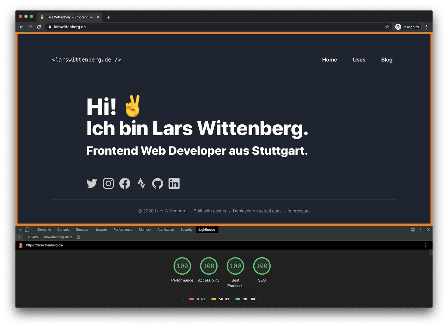 Lighthouse Ergebnis meiner Website