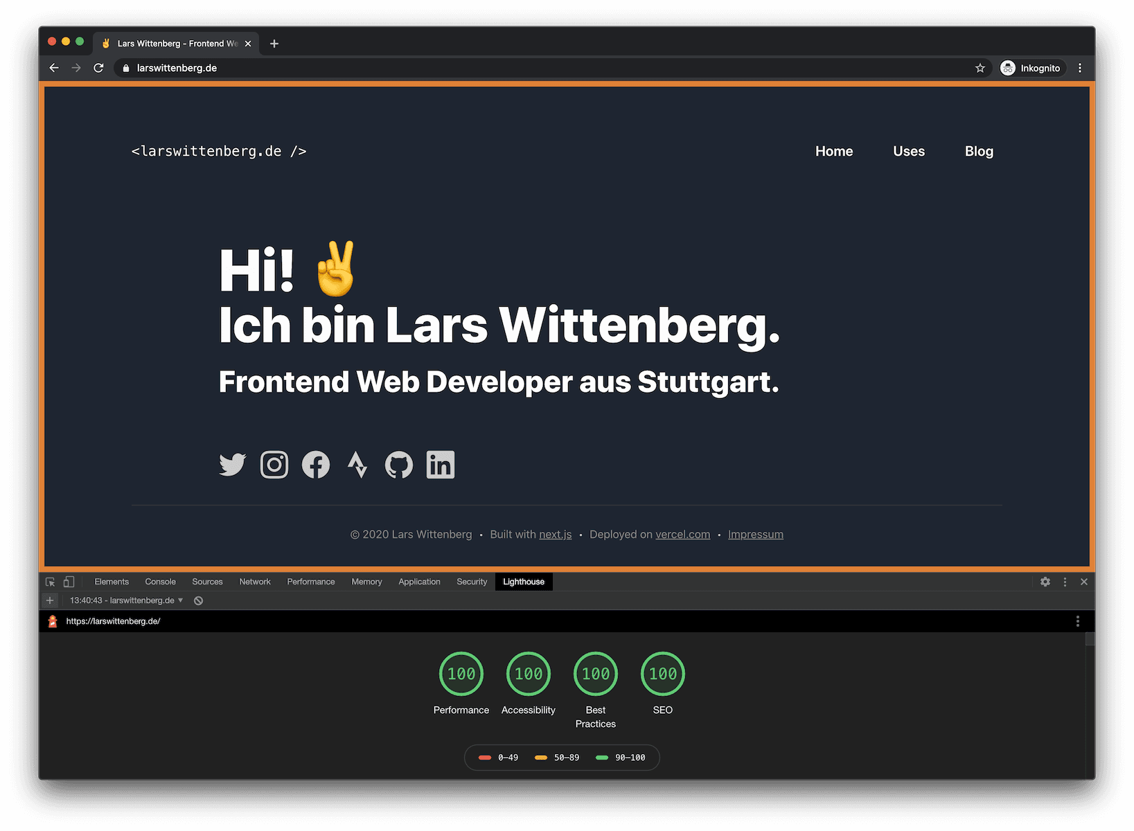Lighthouse Ergebnis meiner Website