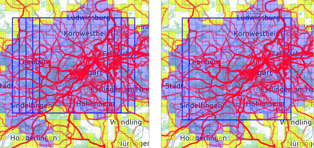 Screenshot Veloviewer Karten Vergleich Vorher und Nachher