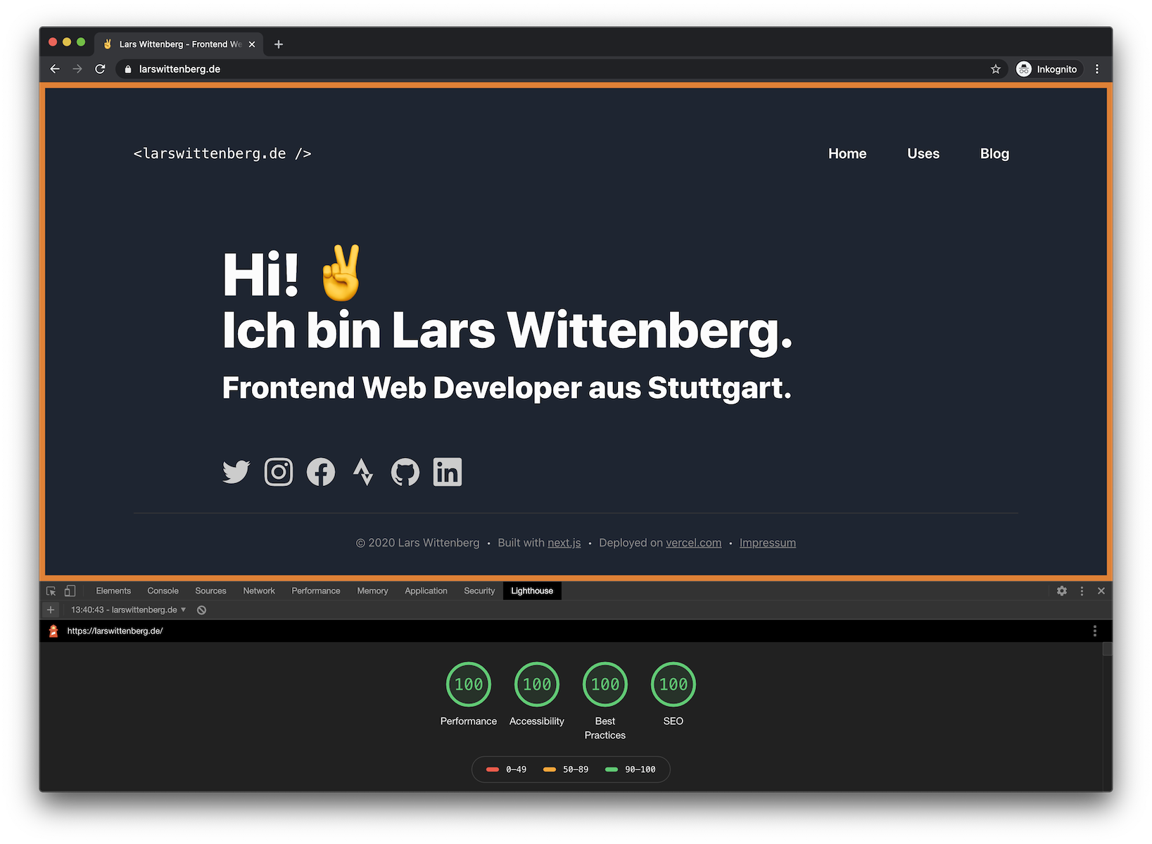 Lighthouse Ergebnis meiner Website